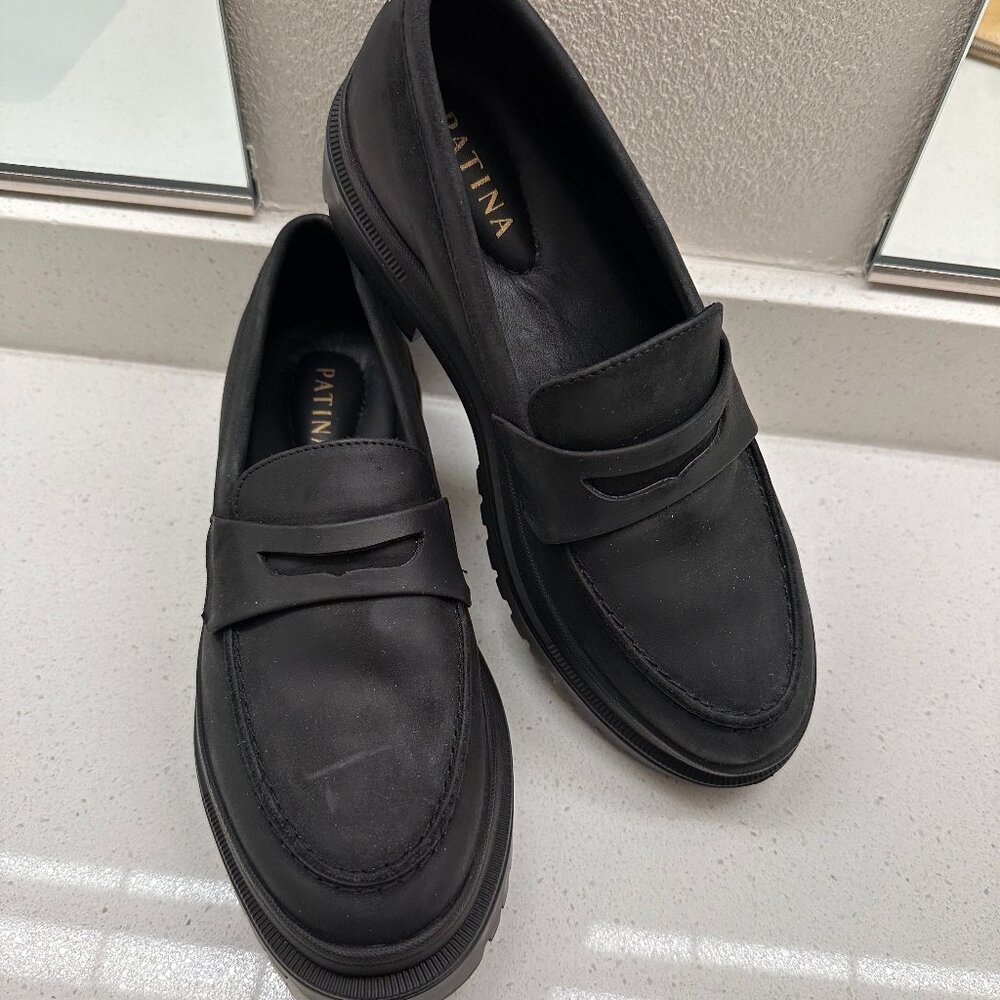 Patina by Portland Leather Zoe Chunky Loafer, black suede, size 8